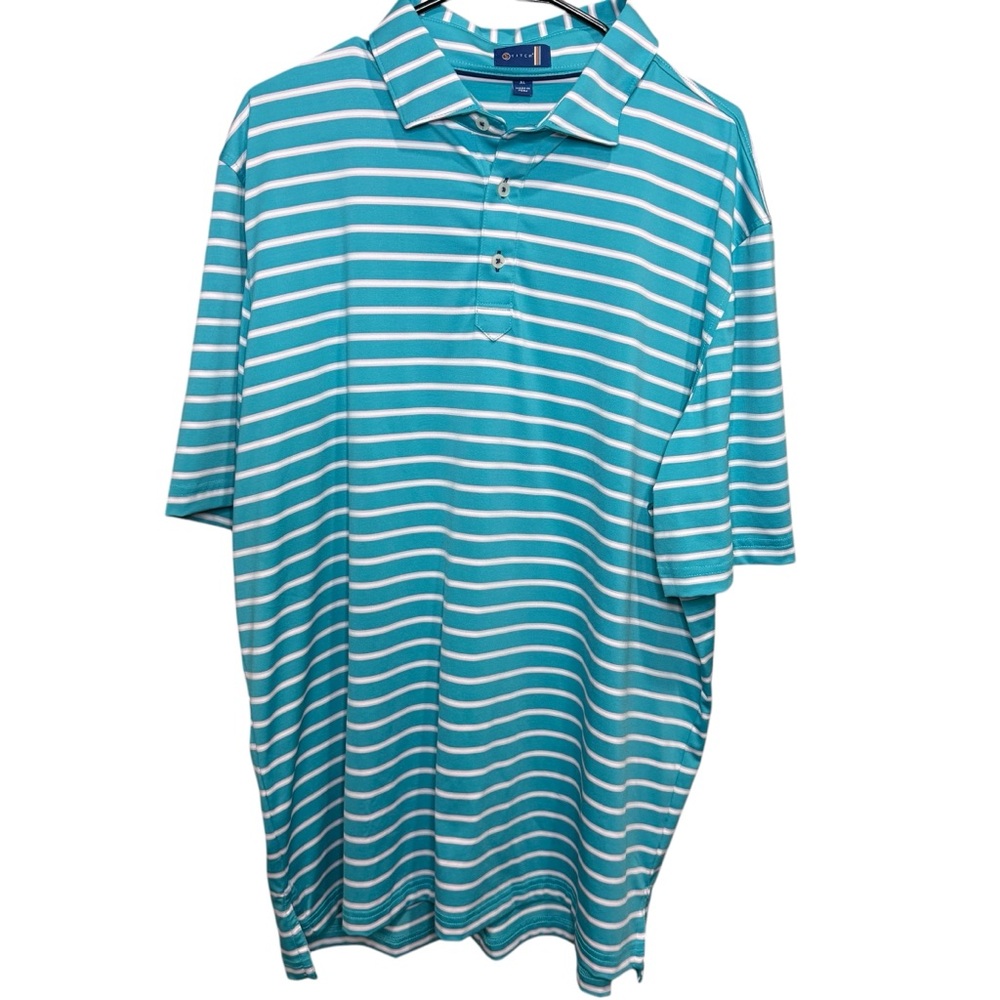 STITCH Men's Striped‎ Polo Shirt - Teal and White SZ XL